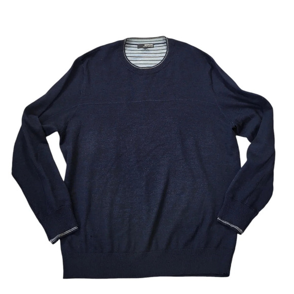 Murano Merino Wool Sweater Mens Large Navy Blue Preppy Academia Business Casual - Picture 1 of 14